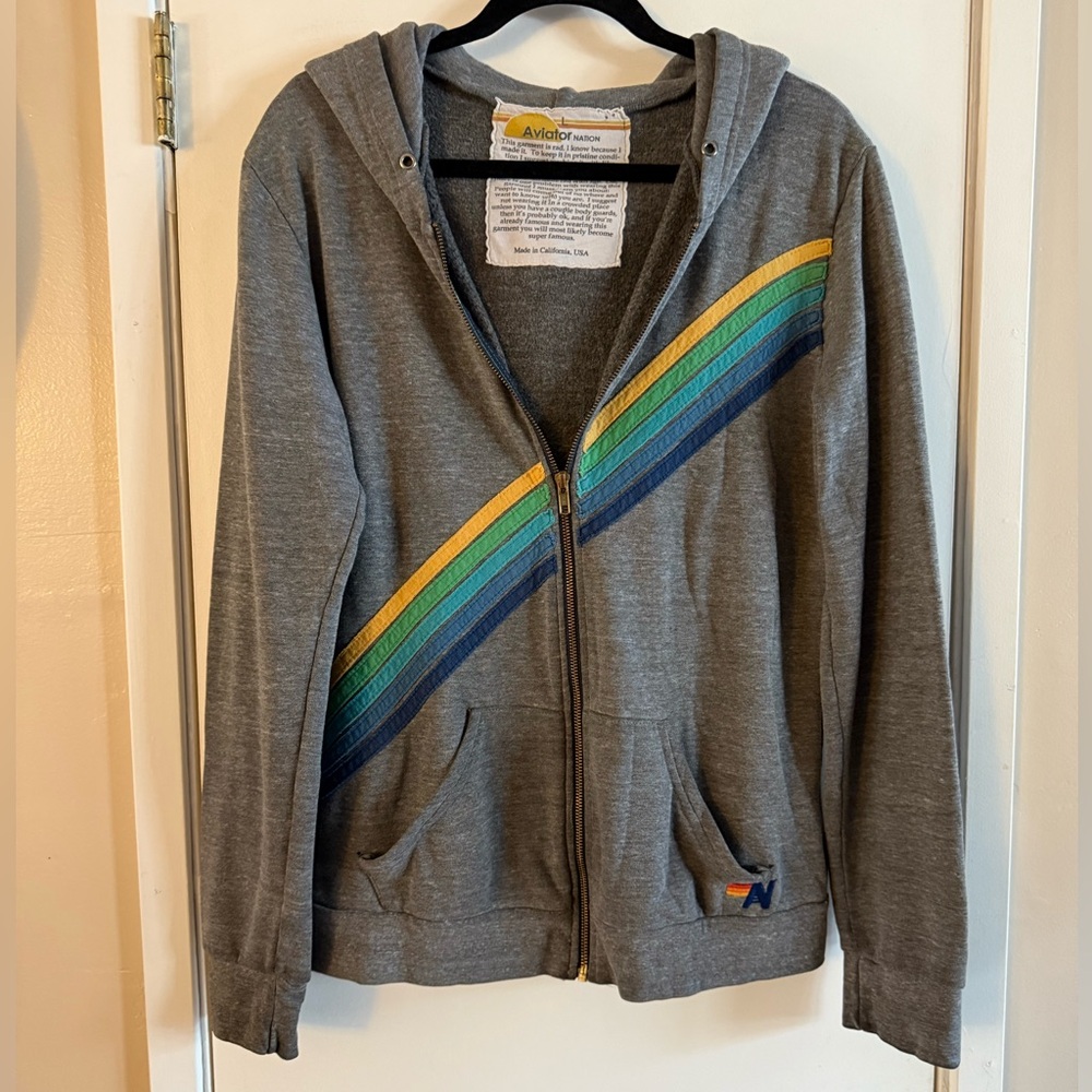 Aviator Nation Vintage 5 Stripe Zip Up Hoodie